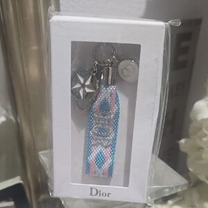 Dior Beaded Keychain with Pink and Blue